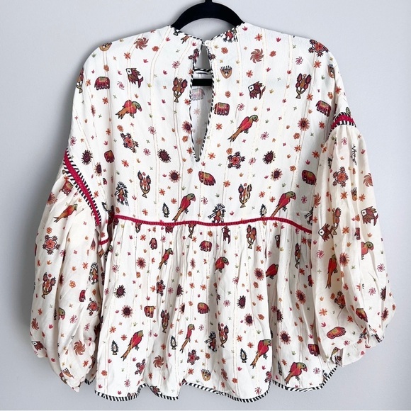 Anthropologie Paradise Peasant Blouse Nikasha New Parrots Boho top shirt - Picture 3 of 8